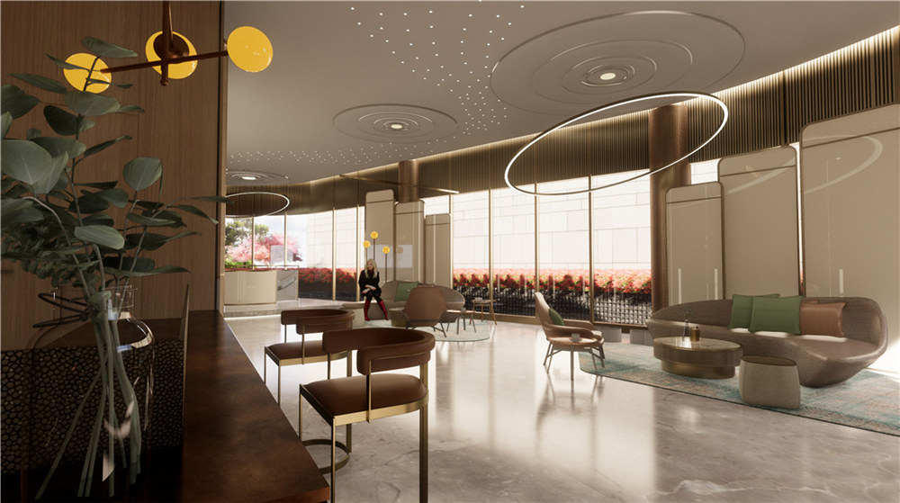 洛陽富饒商務酒店大堂休閑區(qū)裝修設計效果圖